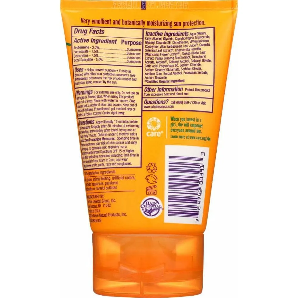 Alba Botanica Natural Very Emollient Sunscreen Fragrance Free Spf 30, 4 Oz (Case of 2)