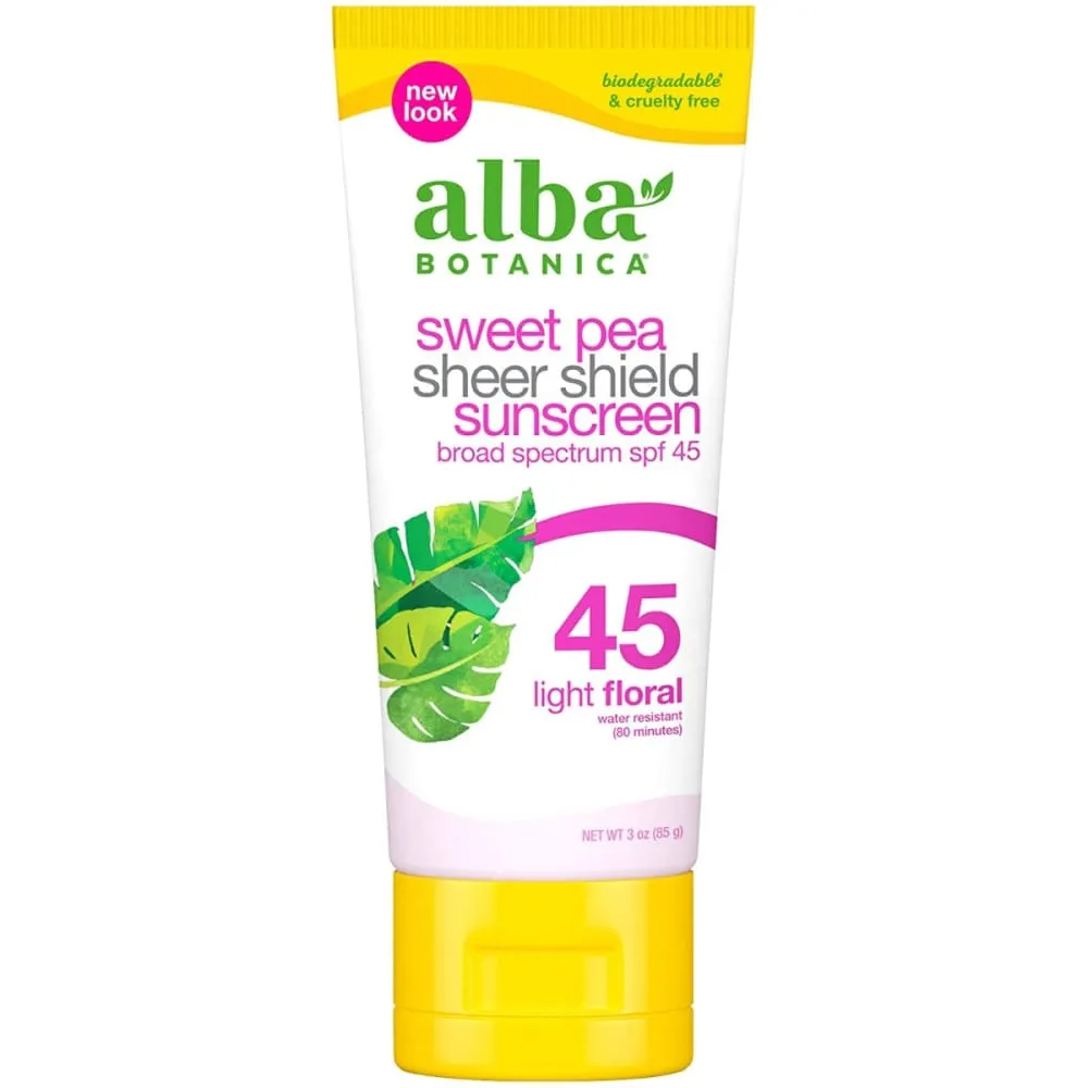 Alba Botanica: Sunscreen Spf45 Sheer Sweet Pea Lotion, 3 oz