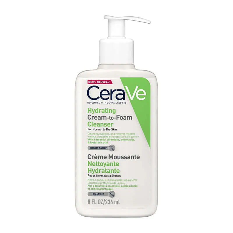 CeraVe Hydrating Cream To Foam Cleanser For Normal to Dry Skin With Hyaluronic Acid