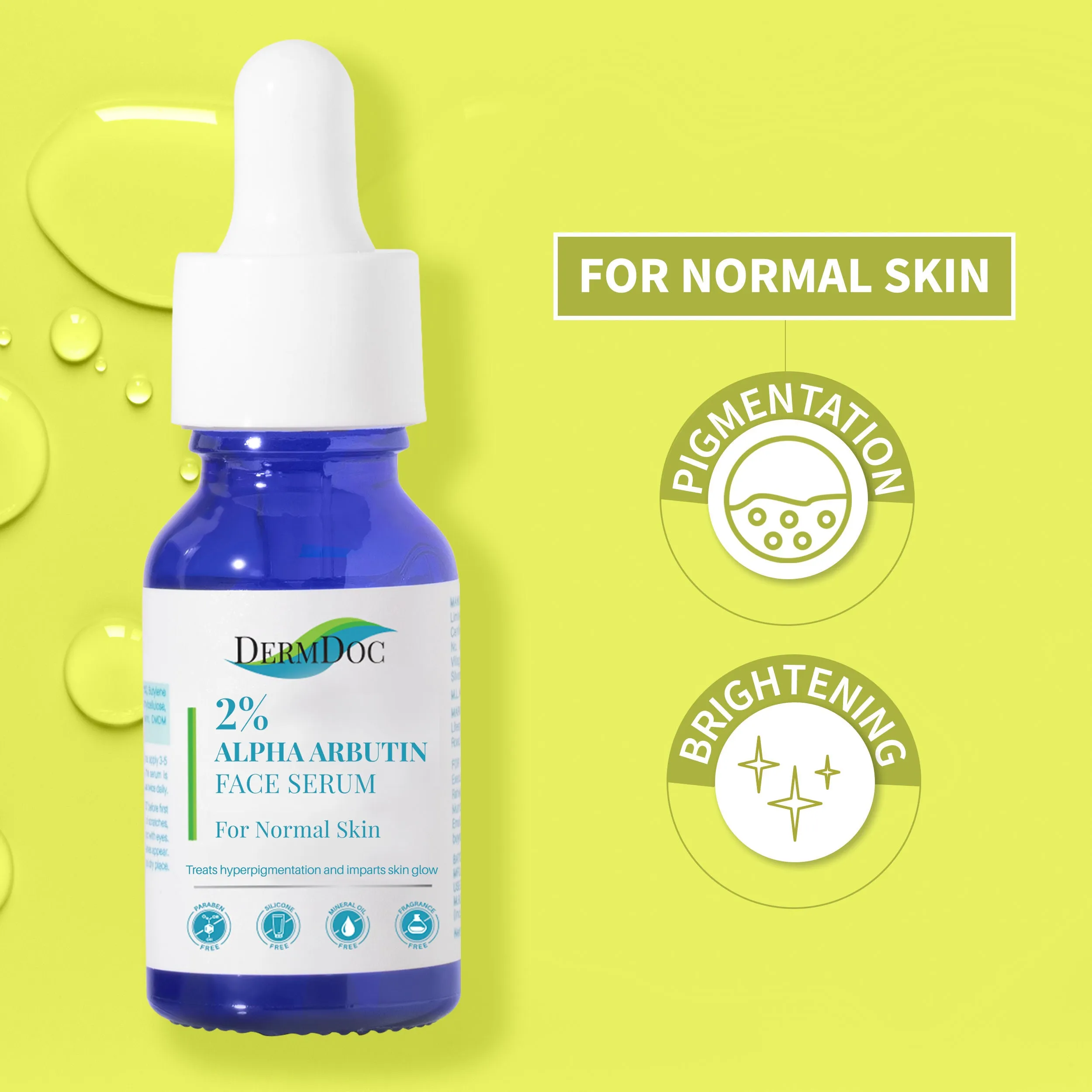 DermDoc 2% Alpha Arbutin Face Serum|Lightweight, Non- Sticky, Absorbs Quickly, Treats Hyperpigmentation|For Normal Skin|Paraben Free|Silicone Free|Mineral Oil Free|Fragrance Free|Color Free|Sulfate Free- (15 ml)