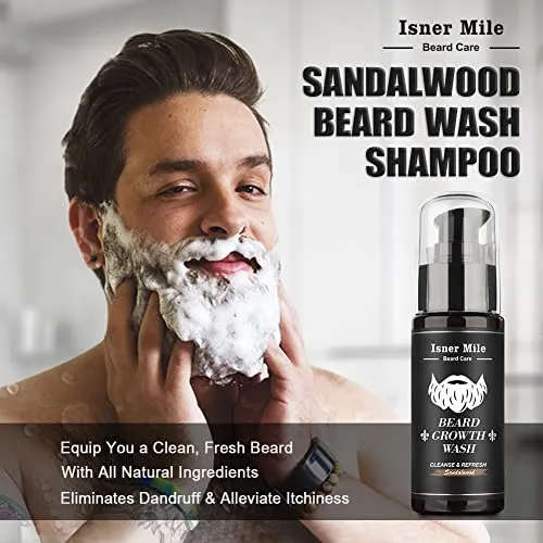 Isner Mile Beard Kit for Men, Grooming & Trimming Tool Complete Set with Shampoo Wash, Beard Care Growth Oil, Balm, Brush, Comb, Scissors & Storage Bag, Perfect Gifts for Him Man Dad Father Boyfriend