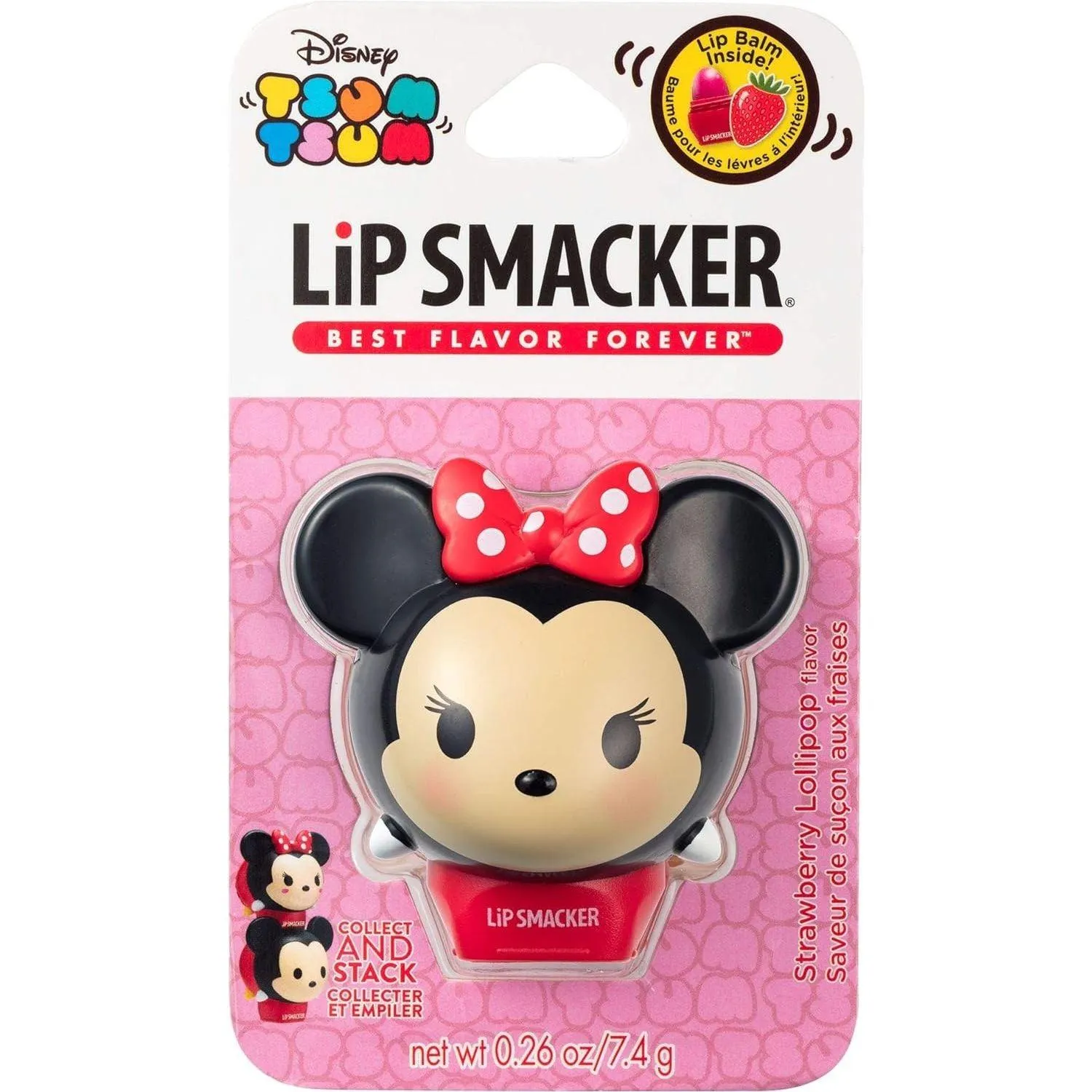 Lip Smacker Disney Minnie Mouse Tsum Tsum Flavored Lip Balm, Minnie Strawberry Lollipop, Clear